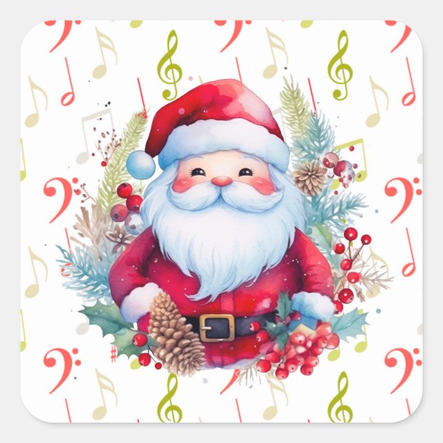 Adesivo Quadrado Red Green Music Notes e Papai Noel (Frente)