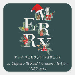 Adesivo Quadrado Red Green White - Folhagem de Natal Feliz