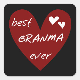 Adesivo Quadrado Red Heart Best Granma Ever T-shirts e presentes