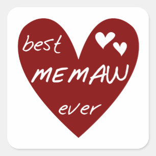 Adesivo Quadrado Red Heart Best Memaw Ever T-shirts e presentes