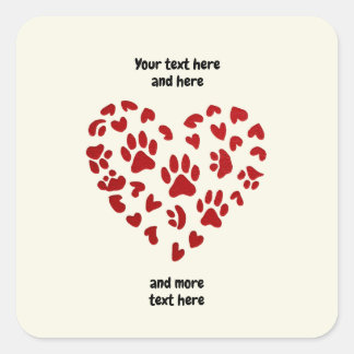Adesivo Quadrado Red Hearts & Paws, Pets, Dogs, Cats, Customizable