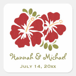 Adesivo Quadrado Red Hibiscus Weding Favor Sticker Seal