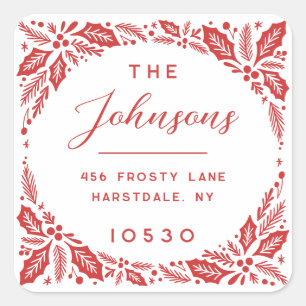 Adesivo Quadrado Red Holly Berry Holiday Endereço de devolução