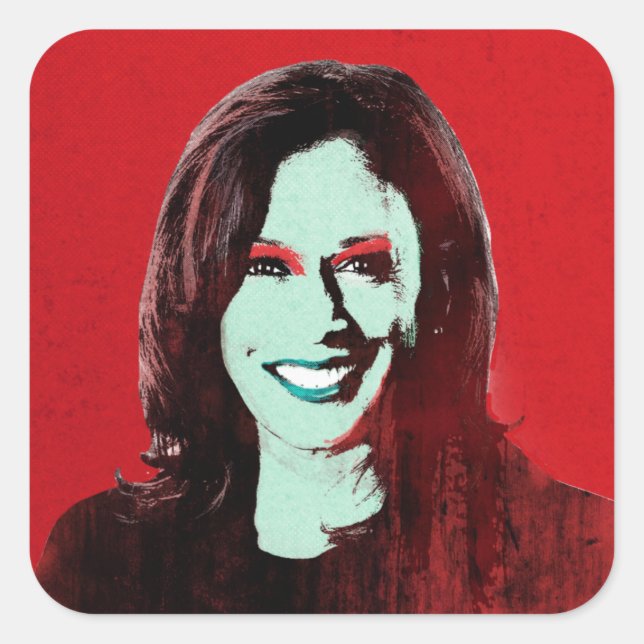 Adesivo Quadrado Red Kamala Harris Pop Art (Frente)