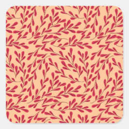Adesivo Quadrado  Red Leafy Branches Seamless Pattern