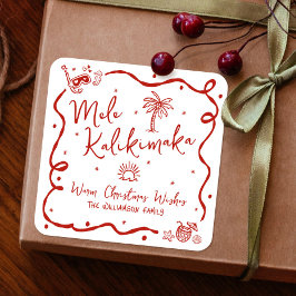 Adesivo Quadrado Red Mele Kalikimaka Hand Drawn Doodles Christmas