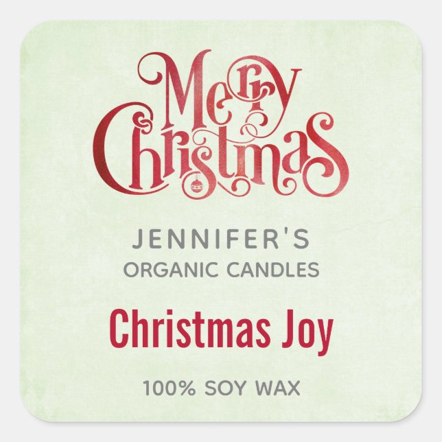 Adesivo Quadrado Red Merry Christmas Typografia Candle Business (Frente)
