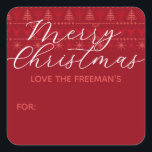 Adesivo Quadrado Red Nordic Merry Christmas Gifker Sticker<br><div class="desc">Enrole seus presentes com um toque sincero usando este adesivo de presente de Natal feliz,  estilo nórdico vermelho. Projetado com padrões de suéter confortáveis e caligrafia elegante,  este rótulo festivo apresenta espaço para personalizar seu nome e destinatário — perfeito para derrubar presentes de férias com calor e charme.</div>