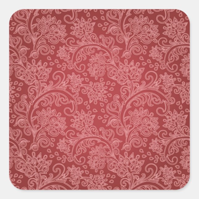 Adesivo Quadrado Red Paisley Damask Designer Floral Classic (Frente)