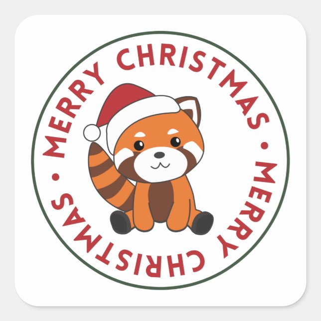 Adesivo Quadrado Red Panda Christmas Snow Animais de inverno Pandas (Frente)