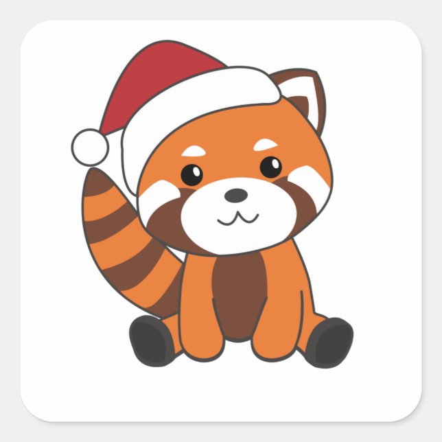 Adesivo Quadrado Red Panda Christmas Snow Winter Animais Pandas (Frente)