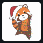 Adesivo Quadrado Red Panda Christmas Snow Winter Animais Pandas<br><div class="desc">O panda vermelho para suavidade com luzes justas. Animais engraçados com presentes e neve até as férias. Também é engraçado para o Natal em julho. Os Pandas Vermelhos são animais doces e perfeitos para o Natal.</div>