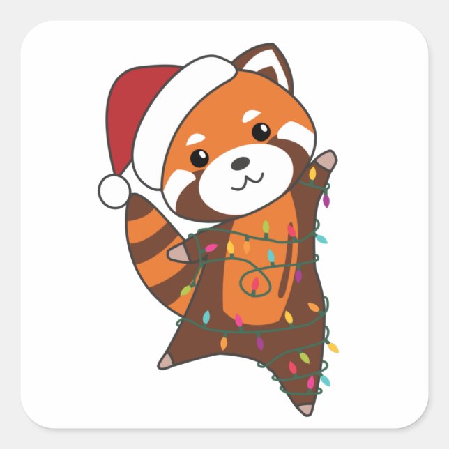 Adesivo Quadrado Red Panda Christmas Snow Winter Animais Pandas (Frente)