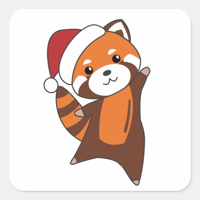 Adesivo Quadrado Red Panda Christmas Snow Winter Animals Pandas (Frente)