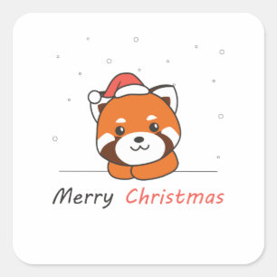 Adesivo Quadrado Red Panda Christmas Snow Winter Animals Pandas