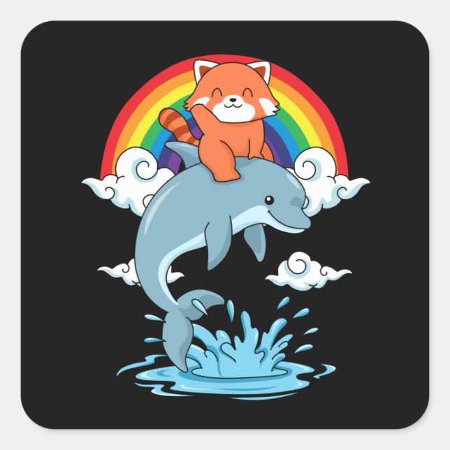 Adesivo Quadrado Red Panda Gifs Crianças Kawaii Red Panda Dolphin (Frente)