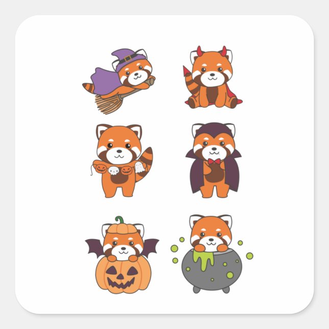 Adesivo Quadrado Red Panda Halloween Devil Pumpkin Vampire Costume (Frente)