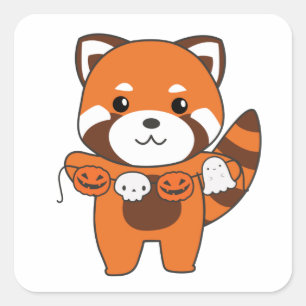 Adesivo Quadrado Red Panda Happy Halloween Pumpkin Costume Square S