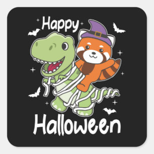 Adesivo Quadrado Red Panda Happy Halloween T-rex Mummy Costume
