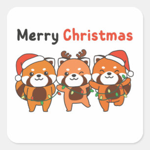 Adesivo Quadrado Red Panda Natal Pandas Vermelhas Feliz Natal