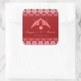 Adesivo Quadrado Red Paper Cranes & Cherry Blossoms Casamento Asiát