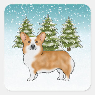 Adesivo Quadrado Red Pembroke Welsh Corgi Natal
