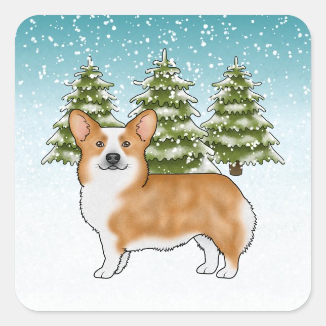 Adesivo Quadrado Red Pembroke Welsh Corgi Natal (Frente)