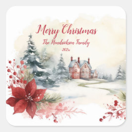 Adesivo Quadrado Red Poinsettias Green Pine Treine Natal