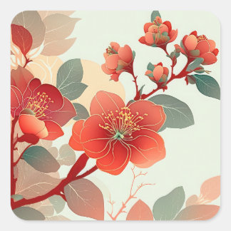 Adesivo Quadrado Red Quince Blossoms