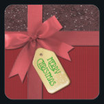 Adesivo Quadrado Red Ribbon Merry Christmas Gifkers<br><div class="desc">*Personalizar adicionando texto.</div>