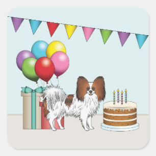 Adesivo Quadrado Red Sable Papillon Cartoon Cão Colorido Aniversári