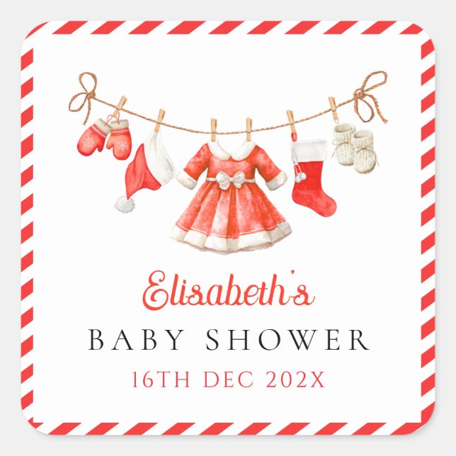 Adesivo Quadrado Red Santa Baby Baby Shower (Frente)