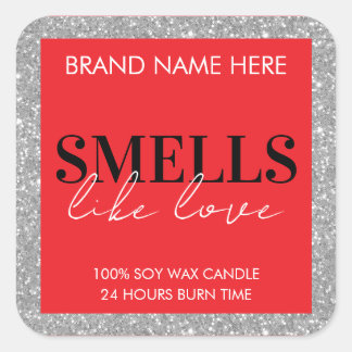Adesivo Quadrado Red Sparkling Custom Valentine's Day Candle Label