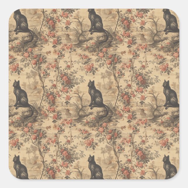 Adesivo Quadrado Red Toile Chinoiserie Cat Damask (Frente)