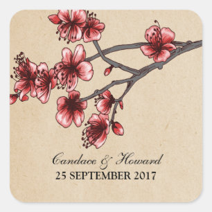 Adesivo Quadrado Red Vintage Cherry Blossoms Stickers