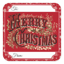 Red Vintage Merry Christmas Gift Label Stickers