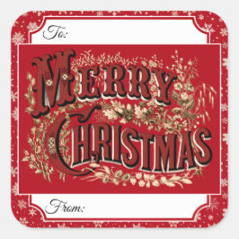 Adesivo Quadrado Red Vintage Merry Christmas Gift Label Stickers