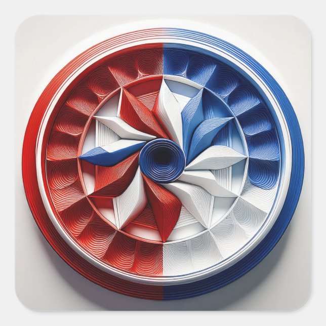 Adesivo Quadrado Red White & Blue Pinwheel Fractal (Frente)