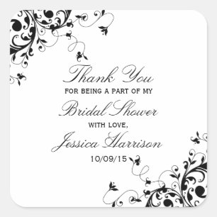 Adesivo Quadrado Redemoinhos elegantes pretos & chá de panela