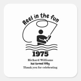 Adesivo Quadrado Reel no divertido pescador moderno 50º aniversário
