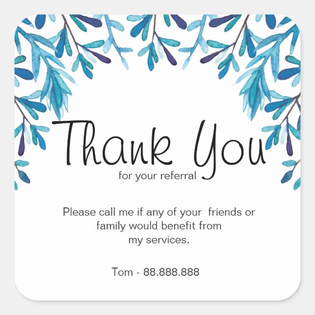 Adesivo Quadrado Referência do Agente Imobiliário Obrigado Azul (Frente)