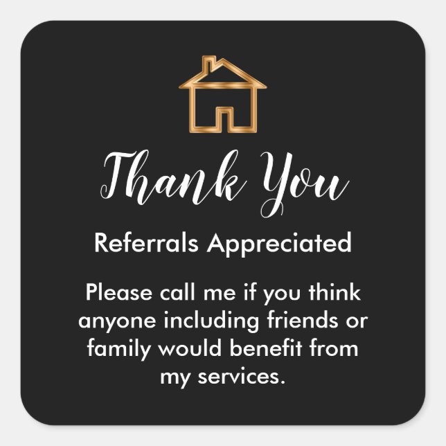 Adesivo Quadrado Referência do Classy Real Estate Agent Obrigado (Frente)