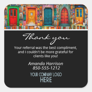 Adesivo Quadrado Referência do logotipo da empresa Obrigado - Porta