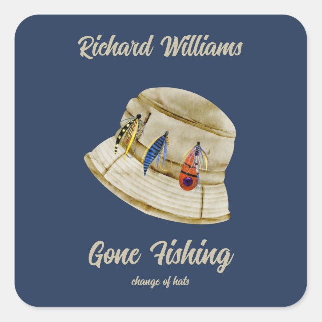 Adesivo Quadrado Reforma foi pescar pescado pescador aposentado cha (Frente)