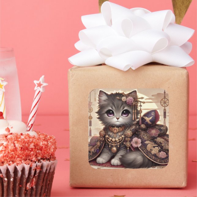 Adesivo Quadrado Regal Kimono Princess Cat (Festa)