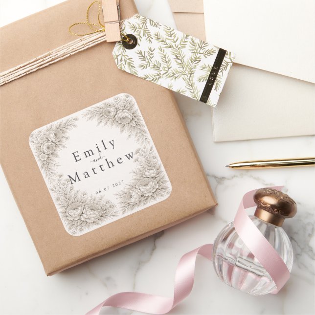 Adesivo Quadrado Regency Botanical Engraving Wedding Sticker Set (Presentear)