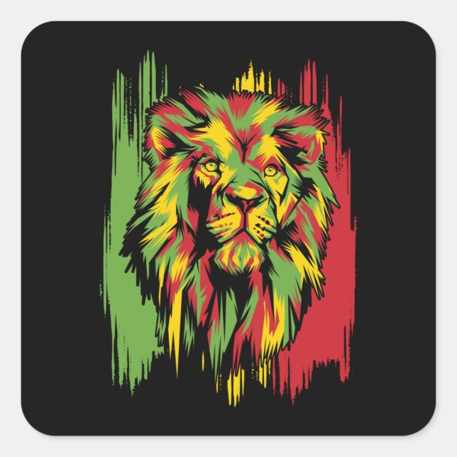 Adesivo Quadrado Região Africana Lion Rasta jamaicana (Frente)