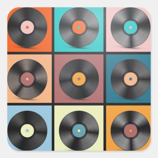 Adesivo Quadrado Registros de vinilo: conjunto retrô LP. (Frente)