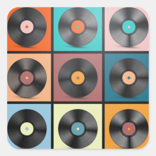 Adesivo Quadrado Registros de vinilo: conjunto retrô LP.