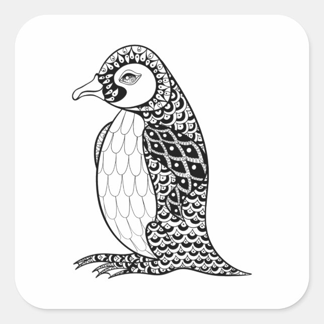 Adesivo Quadrado Rei Artístico Penguin Zendoodle (Frente)